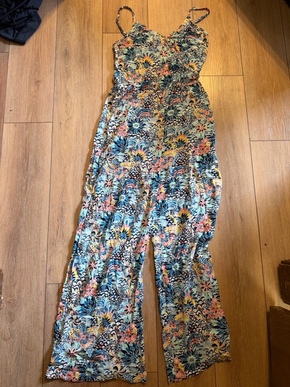 Roxy Floral Print Spaghetti-Strap Wide-Leg Jumpsuit - Blue Multi